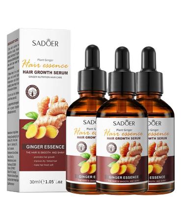 SADOER Ginger Hair Growth Oil Plant Ginger Hair Growth Serum Ginger Anti-Hair Loss Oil Ginger Extract Hair Care Serum Promotes Stronger Thicker Longer Hair for Women & Men (3) (3 Pack)