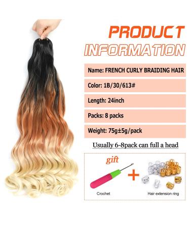 Dt Cheryl French Curls Braiding Hair - 8 Pack Pre-Stretched 24 Inch Loose Wave Curly Extensions (1B/30/613) - Synthetic Hair for Perfect Hairstyles - Buy Online on GoSupps.com