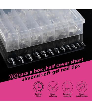 Buy SITELENABY 600pcs Half Cover Short Almond Nail Tips | Extra Short Soft Gel Tips for Salon | 12 Sizes Available - International Shipping - Buy Online on GoSupps.com