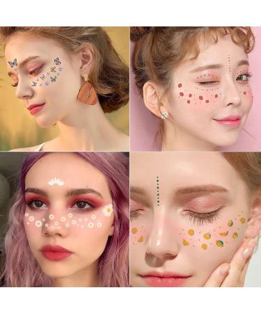 Tazimi Glitter Face Temporary Tattoos - 16 Sheets | Butterfly, Daisy, Totem, Snowflake | Halloween Makeup for Women & Girls | Metallic Freckles, Facial Decoration for Dancer Costume Parties - Buy Online on GoSupps.com