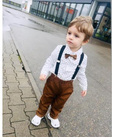 Volunboy Baby Boys Formal 4PCS Suit Set, Bow Tie Shirt + Suspenders Pants, 12-18 Months - Whitedots - Buy Online on GoSupps.com