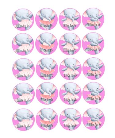 20 x EDIBLE Personalised Ballerina Elephant cupcake toppers wafer/icing uncut (wafer paper) Rice Paper