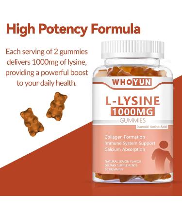 L-Lysine 1000mg Gummies - Chewable Immune Support & Collagen Boost - Lemon Flavor - 60 Count - Buy Online on GoSupps.com