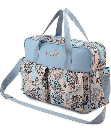 Kamay's Waterproof Mummy Shoulder Diaper Bag - Blue Dandelion | Large, Light Weight, Chic Nappy Changing Tote/Messenger Bag with Changing Mat - Buy Online on GoSupps.com