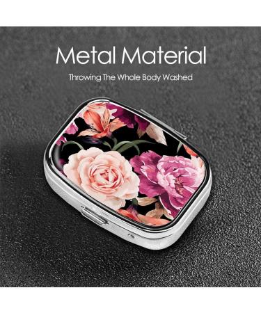 Travel Pill Cases with Mirror | Small Portable 2 Compartment Organizer | Colorful Rose Floral Tablet Holder for Purse - Buy Online on GoSupps.com