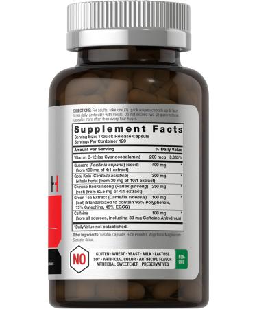 Horb ach Ultra Energy Supplement - 120 Non-GMO Gluten Free Capsules with Caffeine & Vitamin B12 | Daily Energy Booster - Buy Online on GoSupps.com