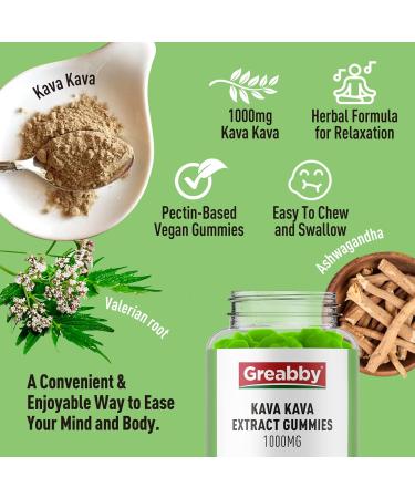 GREABBY Kava Kava Gummies 1000mg Per Serving, Sleep Support, Natural Lemon Flavor, 60 Vegan Gummies, Stress Relief & Relaxation Supplement - Buy Online on GoSupps.com