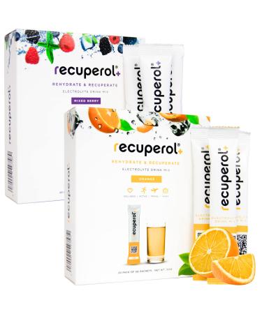 Recuperol Rehydration & Recovery Electrolytes Powder Dehydration Supplement 40 Sachets Replace Electrolytes & fluids Zinc Vitamin C B12 D3 Potassium Orange & Mixed Berry Variety Bundle
