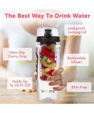 Brimma 32 oz Fruit Infuser Water Bottle - Large Leakproof Plastic Bottle for Gym, Bike, Camping & Travel - Buy Online on GoSupps.com
