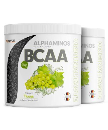 BCAA powder 2x300g grape - test winner - Alphaminos BCAA 2: 1: 1 - The original from Profuel - Essential BCAA amino acids - unbelievable delicious taste - 100% vegan - Top solubility - laboratory test 300 g (2 pack)