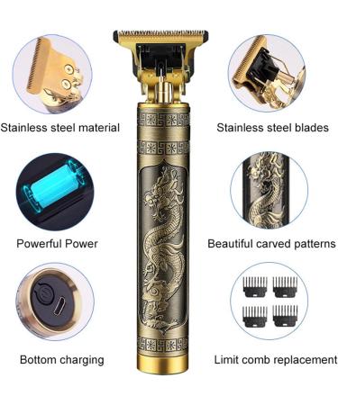 Men's Electric Hair Clippers with 4 Limit Combs - Precision Outliner Trimmer for Beard - USB Type-C Charging - Dragon Design - Buy Online on GoSupps.com