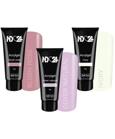 Poly Acrylic Gel Tube Set Babyboomer - Blush Rose + Cover Natural + Ivory (3 x 30g)