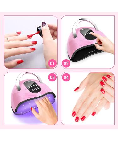 120W UV LED Nail Lamp: Professional Nail Dryer with 4 Timers, Automatic Sensor, Fast Curing Gel Polish, Portable Handle, Large Space - Pink - Buy Online on GoSupps.com