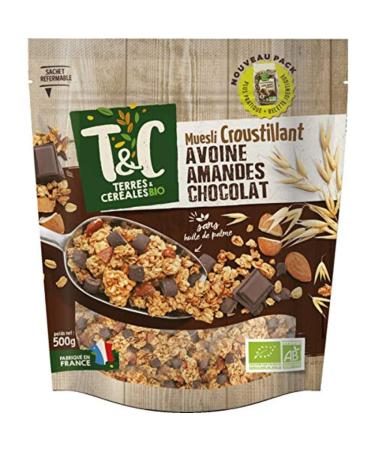 Terres Et Cereales Organic Crunchy Muesli Cereals Oats Almonds Chocolate, 500g