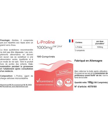 Vitamin trend Lproline 1000mg 180 vegan tablets STOCK FOR 3 MONTHS Highdose amino acid Vitamintrend - Buy Online on GoSupps.com