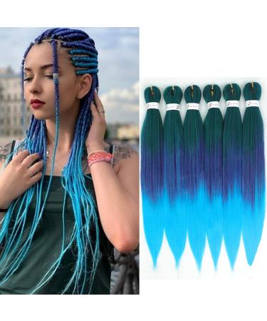 Pre-stretched Braiding Hair 26 inch 6 Packs Kanekalon Synthetic Fiber itch Free EZ Braids Soft Yaki Texture Braiding Hair Extensions (Green/Purple/Light Blue) 26 Inch (Pack of 6) Green/Purple/Light Blue