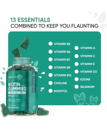 Biotin Gummies 5000mcg with Vitamins A, B, C, D, E & Selenium - 120 Berry Flavoured Hair, Skin, and Nail Vitamins - Lab-Tested Biotin Hair Growth Gummies - Buy Online on GoSupps.com