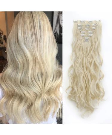 Gairyan clip in extensions hair extension 7 parts synthetic hair parts hair extensions clips 50cm curly wavy long synthetic hair for women (bleaching blonde) 50cm bleach blonde