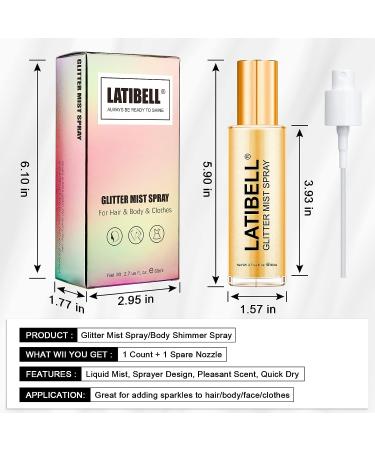 Latibell Glitter Spray Mist - Gold 2.7 fl oz | Body & Hair Shimmer Sparkle | Women's Cosmetic Glitter Spray - Buy Online on GoSupps.com