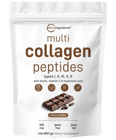 Micro Ingredients Multi Collagen Peptides Powder 2lb | Type I II III V X + Biotin Vitamin C & Hyaluronic Acid | Chocolate Flavor | Supports Hair Skin & Joint Health | Keto Non-GMO