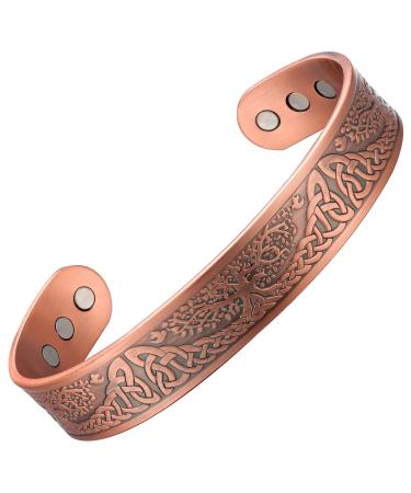 MagEnergy Copper Bracelet for Men Life of Tree Magnetic Therapy Bracelet Viking Jewelry 7.5inches Adjustable