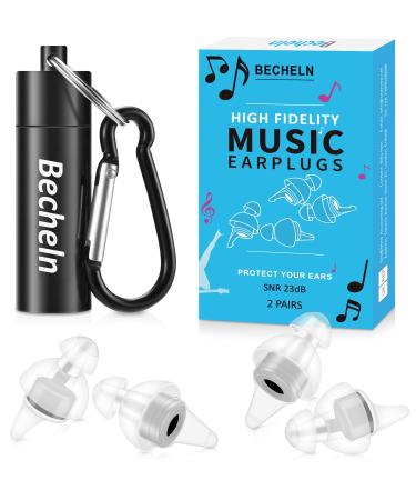 High Fidelity Concert Ear Plugs 2 Pairs Noise Reduction Musician Earplugs for Concerts Musicians Motorcycles and Music Festivals Hearing Protection up to 23dB Black