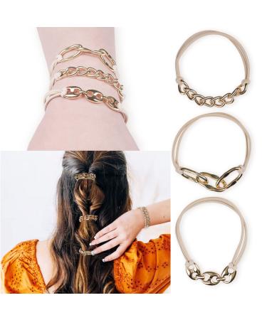 2023 New Elastic Bracelet Hair Ties  Looks Lovely On Your Wrist And Great in Your Hair  Suitable for All Hair Types  Hair Ties for Outdoor Sports  Yoga  Ball Games  Shopping Etc. 3 Styles (Golden)
