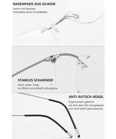 Buy Lanomi Marginal Reading Glasses with Blue Light Filter - Ultra Light Metal Frameless for Men & Women - Classic Gunmetal 1.5 Diopters - Buy Online on GoSupps.com