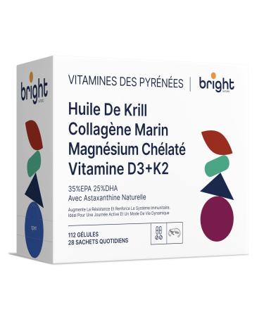 Bright Naturo Longevity Management | Vitamin D3 and K2 4000 IU + Magnesium Omega 3 Krill Collagen - Non-GMO | Powerful synergy of vitamins and minerals L 28 daily doses