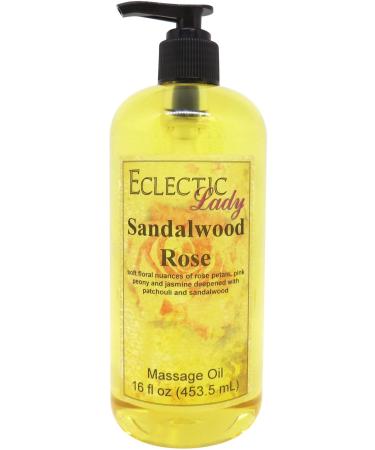 Sandalwood Rose Massage Oil 16 oz With Sweet Almond Oil and Jojoba Oil Preservative Free Perfect for Aromatherapy and Relaxation 16 Ounce