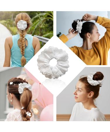 JEKUGOT Large White Lace Scrunchies for Women - Soft Elastic Hair Bands Thick Hair Ties Bobbles Ponytail Holders - Lolita Bulk Scrunchie Accessories for Ladies & Girls - Buy Online on GoSupps.com