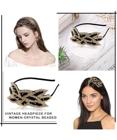 PAITOK 1920s Vintage Headband Beaded Leaf Flapper Headpiece Elegant Crystal Decorative Headband Hair Accessories for Women Costume Party (Black+Gold) - Buy Online on GoSupps.com