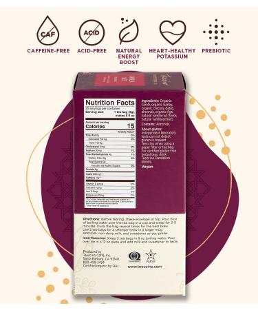 Teeccino Vanilla Nut Herbal Tea - Caffeine Free, 25 Bags (5.3 oz) - Roasted Tea - Buy Online on GoSupps.com