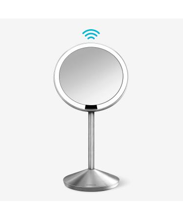 simplehuman Floor Mount 5" Round Rechargeable Mini Travel Sensor Makeup Mirror, 10x Magnification, Brushed Stainless Steel Brushed Mirror