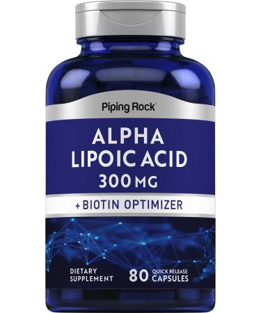 Piping Rock Alpha Lipoic Acid 300mg | Plus Biotin Optimizer | 80 Capsules | Non-GMO Gluten Free Supplement