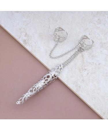 Dervivea Punk Finger Nail Claw Rings Silver Finger Ring Chain Ancient Queen Costume Fingernail Gothic Finger Ring Nail Jewelry for Women and Girls - Buy Online on GoSupps.com