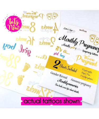 Baby Shower Pregnancy Reveal Temporary Tattoos - Gender Reveal & Milestone Gift Set - Buy Online on GoSupps.com
