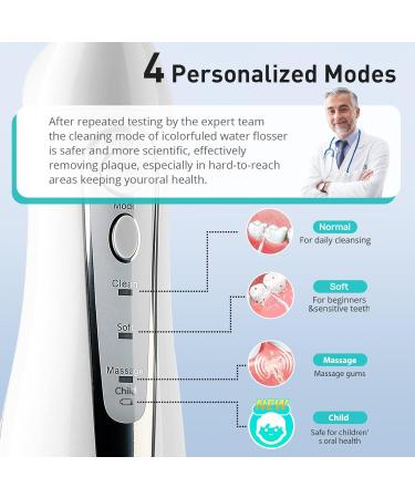 Portable Water Dental Flosser - 4 Modes Child-Friendly Rechargeable 300ML - Perfect for Travel - Buy Online on GoSupps.com