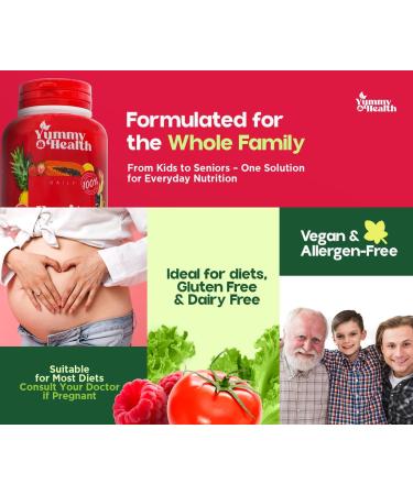 Yummy & Health Fruits & Veggies Capsules 33+ Whole Superfoods from Fruits & Vegetables | 90 Fruit + 90 Veggie Capsules | Vegan Non-GMO Gluten-Free | Plant-Based Nutrients & Fiber - Buy Online on GoSupps.com
