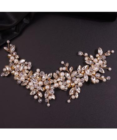 Dainty Rhinestones & Pearls Crystal Headband Hair Vine for Brides - Handmade Wedding Hair Accessory in Gold - Teyglen - Buy Online on GoSupps.com