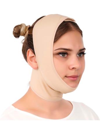 Post Surgery Neck and Chin Compression Garment Wrap Bandage for Women, Face Slimmer, Jowl Tightening, Neck Coverage, Chin Lifting Strap (M) Medium (Pack of 1)