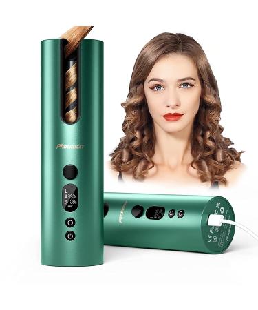 Auto Curling Iron Photoncat Cordless Hair Curlers with 6 Temps & Timers Rechargeable Ceramic Barrel Beach Waver Curling Wand Fast Heating Hair Crimpe Tools for Hair Styling Green
