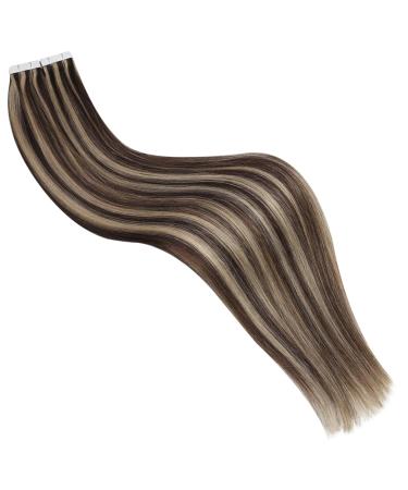 Ugeat 30cm Tape Extensions - 20-Piece Real Hair Dark Brown & Caramel Blonde #P4/27 - Cold Glue Hair Tape Extensions 30 Grams - Buy Online on GoSupps.com