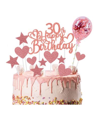 30th Birthday Cake Toppers Rose Gold 30th Birthday Love Heart Cake Topper 30th Birthday Cake Toppers Decorations With Heart Star Balloon Cupcake Glitter Topper Cake Decorations for 30th Birthday Rosegold 30th