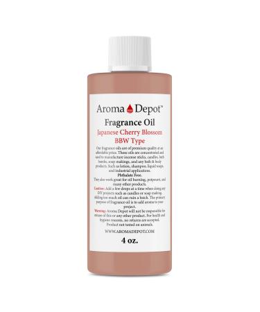 Aroma Depot Japanese Cherry Blossom 4 fl oz. Fragrance Oil I Perfume I Skin Oil I Scented Oil for DIY Projects Bath Bombs Body Butters Creams & Lotions. Works for Diffuser Burners or Warmers.