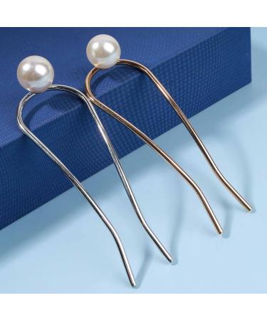 Yheakne Vintage Pearl Hair Clip - Gold Brass U-Shape Hairpin & Dutt Holder for Women & Girls - Buy Online on GoSupps.com