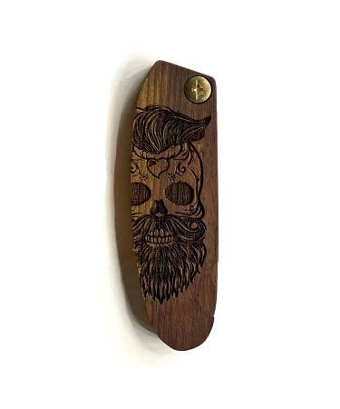 B4K Premium wooden comb for men - handmade - multifunctional pocket ridge for hair beard and mustache - perfect for oils and balm - travel size for on the go (engraving skull made of walnut)
