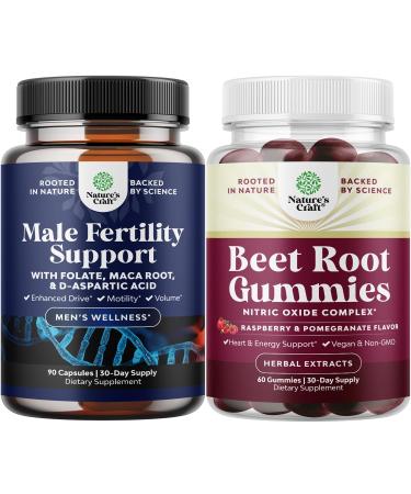 Bundle of Male Fertility Supplement for Enhanced Count Motility & Overall Fertility Support and Beet Root Gummies Invigorating Beet Gummies for Adults Nitric Oxide Energy & Heart Health Support