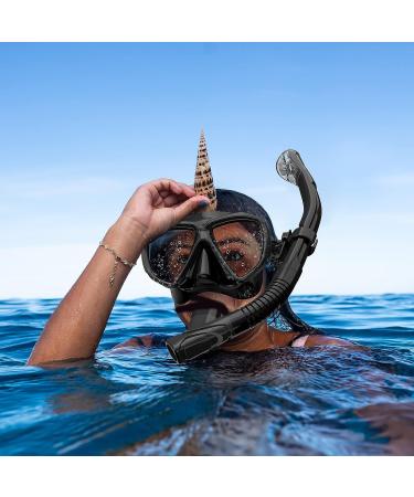 Adults' Snorkel Set with Anti-Fog Spray | Adjustable Panoramic Swim Mask | Dry Top Snorkel Kit for Diving and Swimming | Tempered Glass Scuba Mask in Black - Buy Online on GoSupps.com