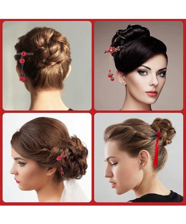 Vintage Chinese Wood Hairpins - Set of 4 Elegant Hair Sticks for Women & Girls - Unique Hairstyles & Accessories - Buy Online on GoSupps.com